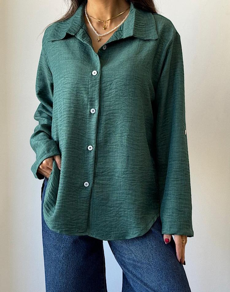 OFF شومیز کرپ سبز (کد 1246)